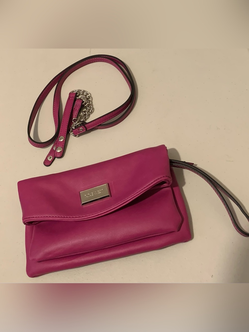 Nine West Fuchsia Leather Clutch with Removable Strap